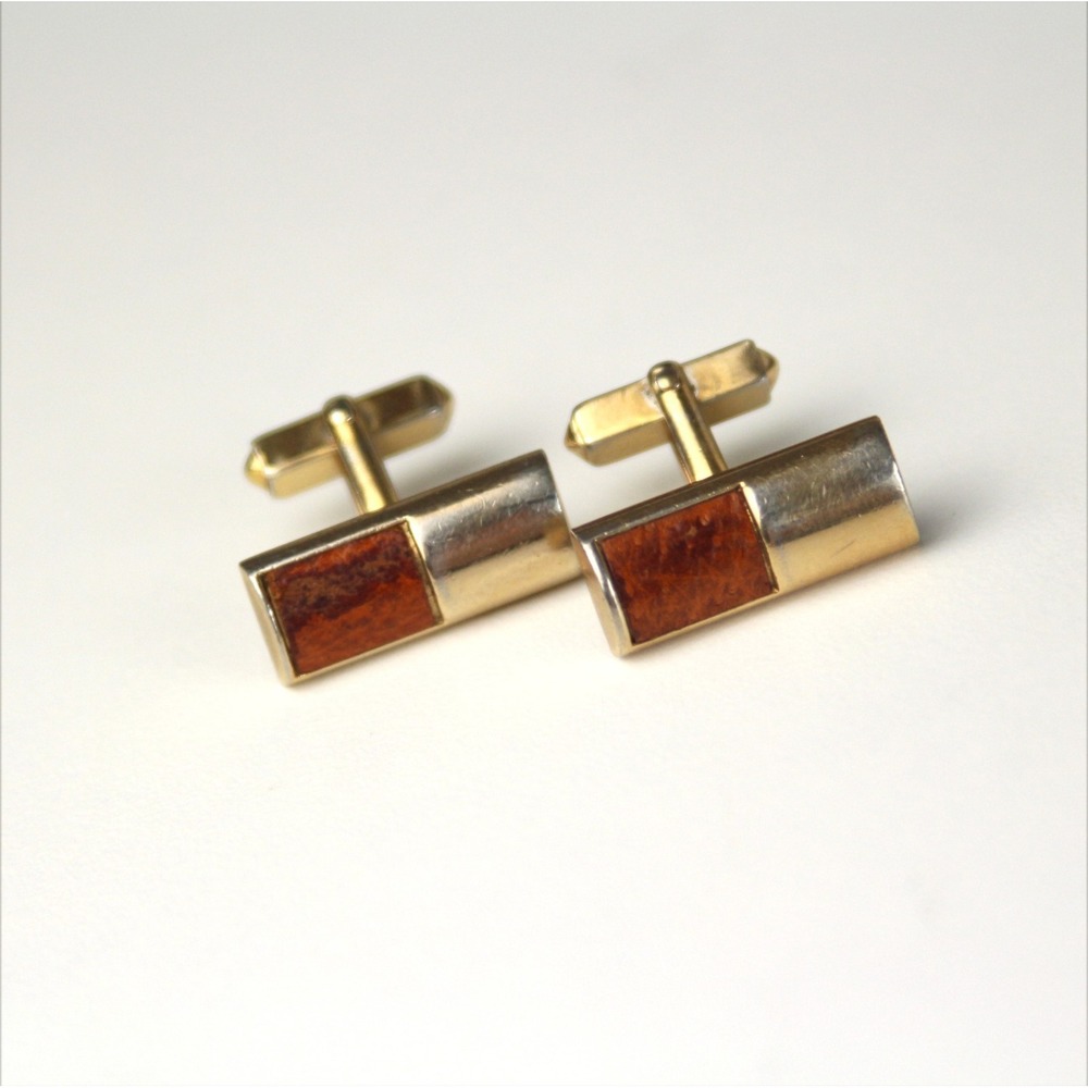 Swank Mens CuffLinks Men's Gold Tone‎ Brown Leather 7/8"